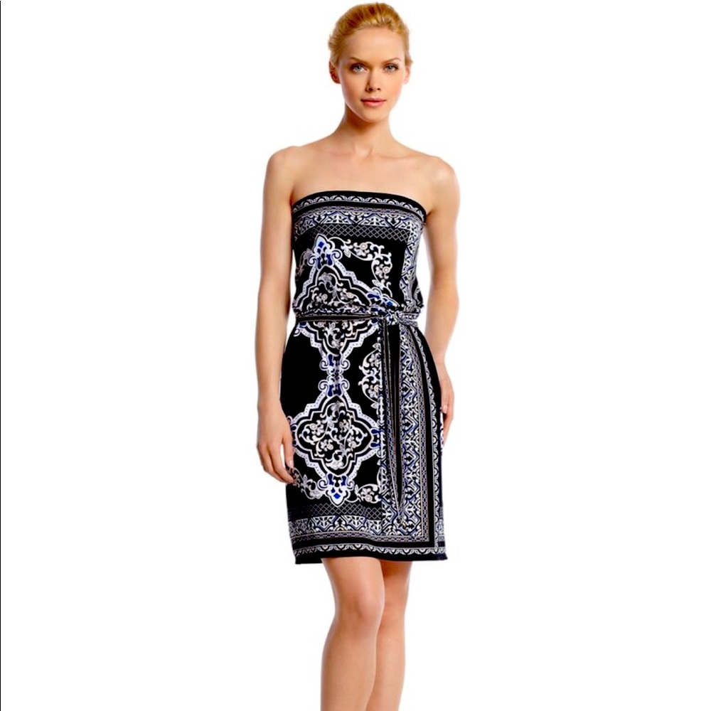 White House Black Market Print Blouson Shift Dress